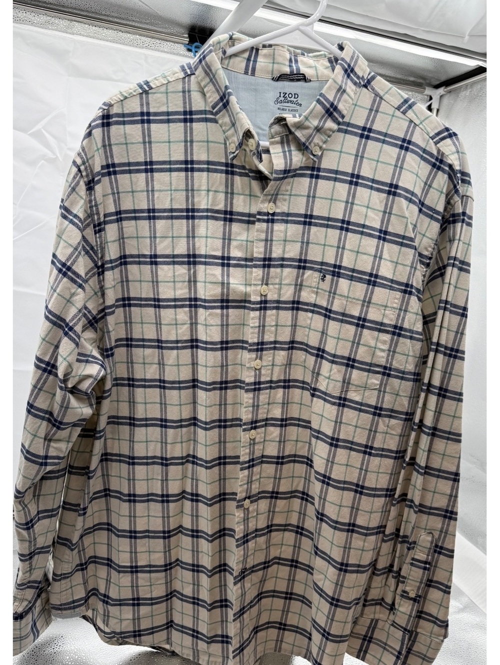 Izod Saltwater Relaxed Classics Stretch Plaid Button-Down Shirt XL